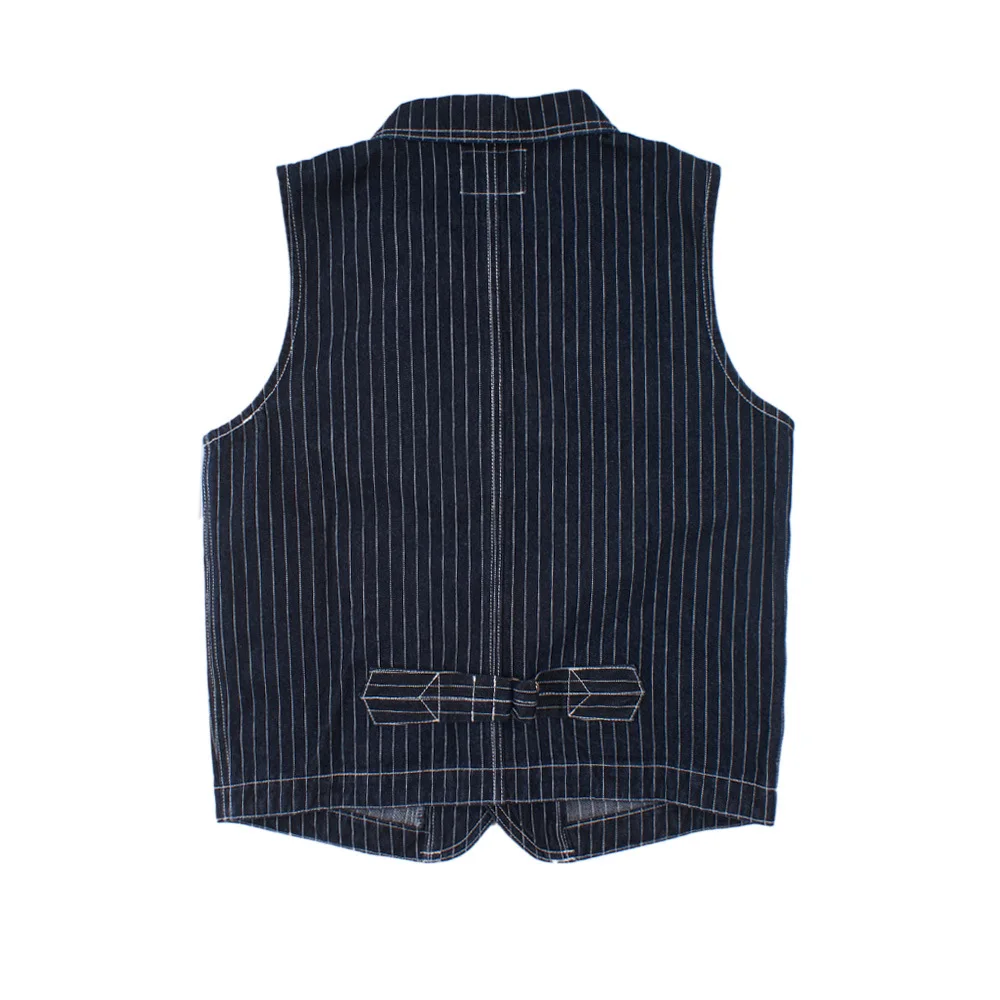 Retro New Striped Denim Vest Men Lapel Bodycon Multi-pocket Tooling Vest Casual Fashion Streetwear Hunting Cardigan Four Seasons