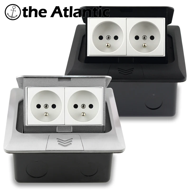 16A FR Standard Socket Universal 2 Pin With USB Charging Port Fast Pop-Up Floor Socket 2 Way Power Outlet Aluminum Alloy Office