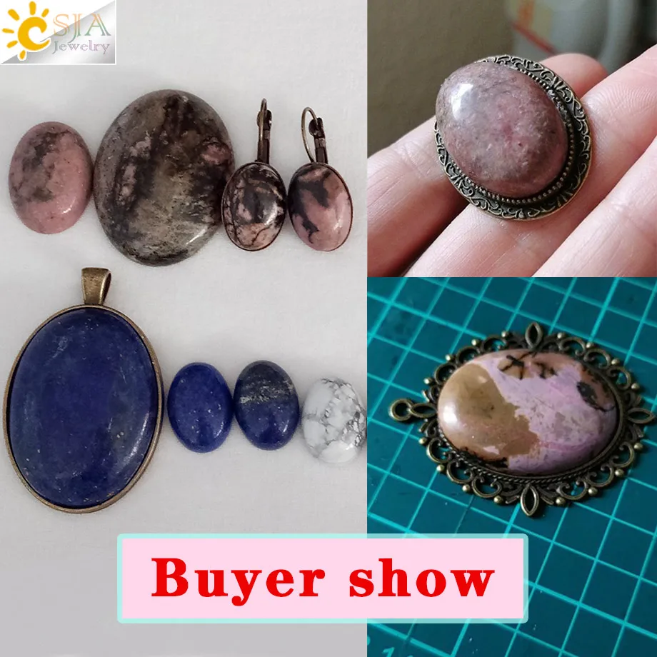 CSJA Black Line Rhodonite Loose Gem Stones Cabochon Crystal Beads Natural Stone 15x20mm 18x25mm for Jewelry Making Handmade F527