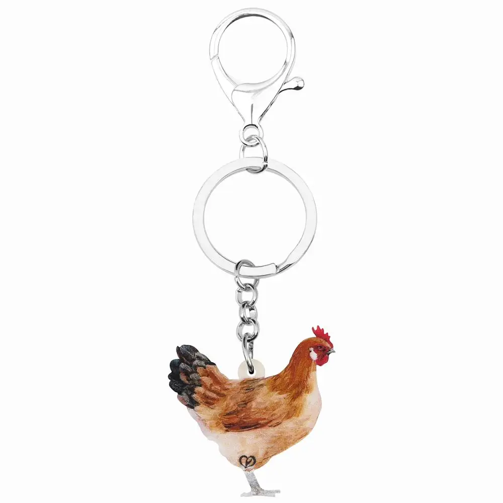 Bonsny Acrylic Hen Chicken Keychains Keyring Printing Farm Animal Key Chain Jewelry For Women Girls Trendy Bag Car Decoration