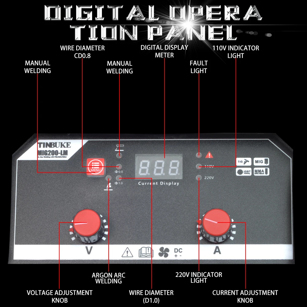 Imagem -06 - Tinbuke-máquina de Solda Semiautomática sem Gás em Inversor Mig Tig Mma 110v 220v