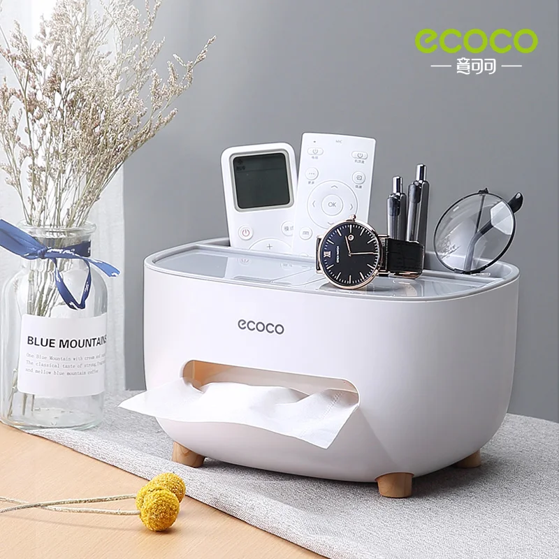 ECOCO Tissue Box Desktop Kitchen Napkin Storage Container Living Room Remote Control Storage Box   For Home Office Tissue Tray