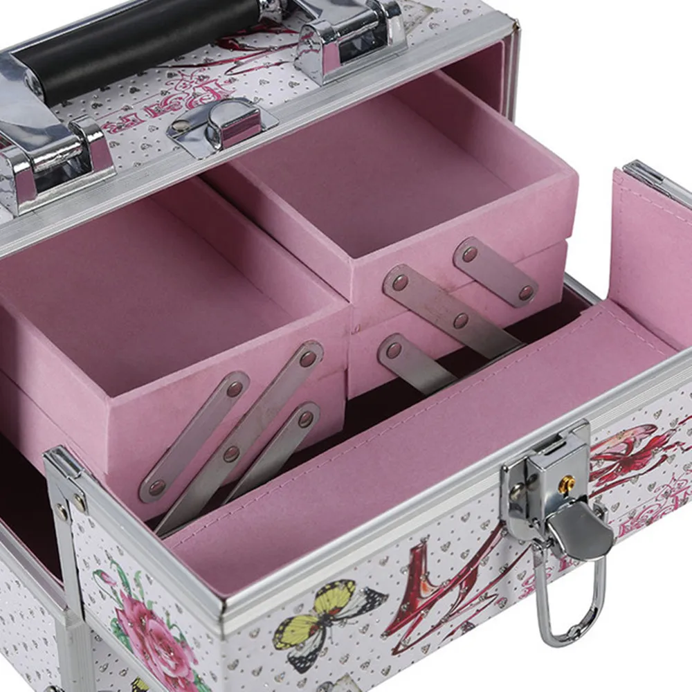 Printed toolbox portable with makeup artist professional cosmetic case aluminum frame suitcase bag make up storage box handbag