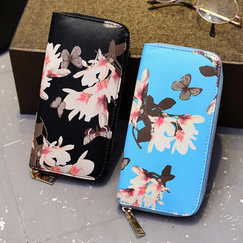 

RanHuang New 2021 Women's Long Wallets Flower Printing Zipper Wallets With Phone Pocket Pink Purses Card Holder A1749