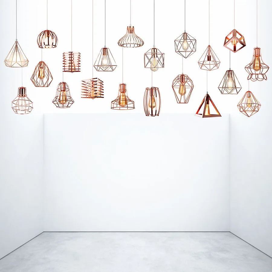 

Modern Iron Cage Pendant Lamp Nordic Plated Rose Gold Led Pendant Light Loft Hanging Lamp For Kitchen Living Room Suspension