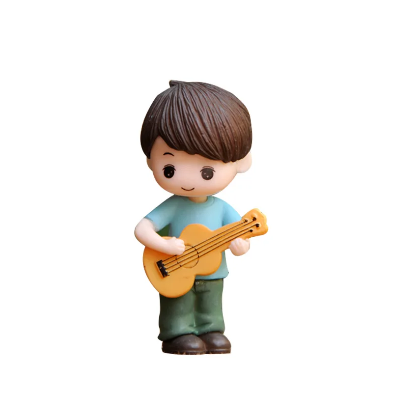 2 pcs Couple dolls posing playing guitar boy girl dating small dolls multi-plant potted cake decorations