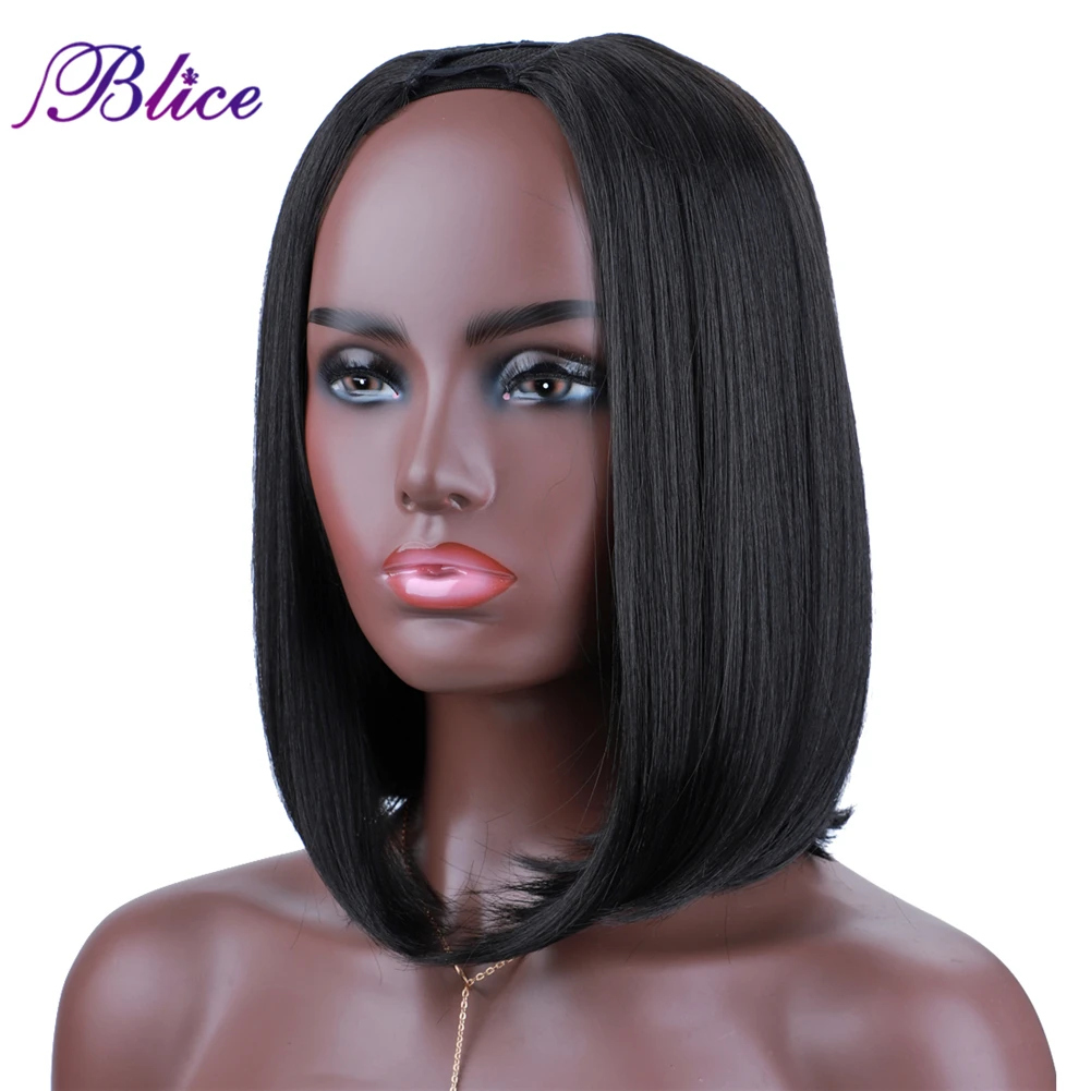 Parrucca Blice U part parrucche corte diritte sintetiche con clip Head Bang Style 12 pollici Glueless facile da installare per le donne