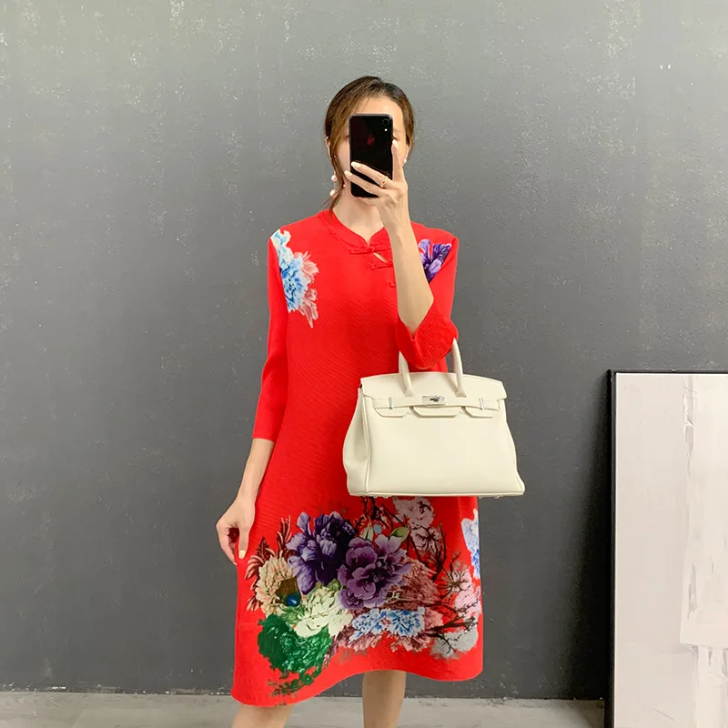 

miyake pleated casual women's dress autumn 2021 new style western cheongsam wedding festive vintage loose slim skirt for woman