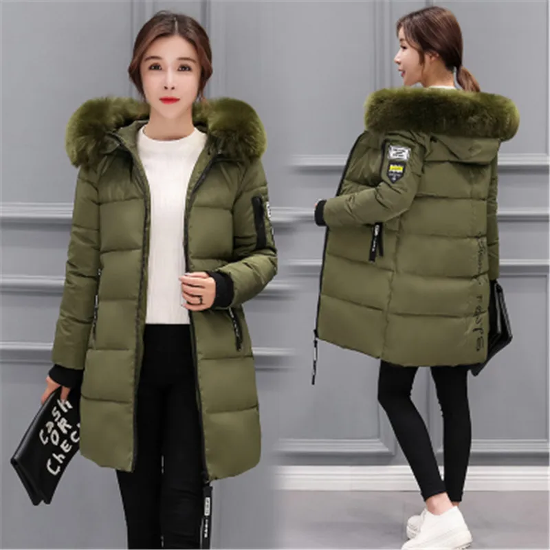 2023 Winter Jacket Women Parka Coat Big Fur Collar Hooded Thick Warm Down Cotton Jacket Parkas Long Female Coat CasualOutwear