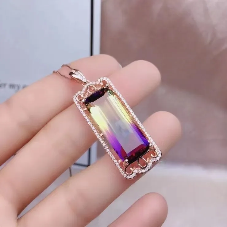 

Simple stylish Personality Real natural Luxury Ametrine pendant 925 sterling silver Necklace