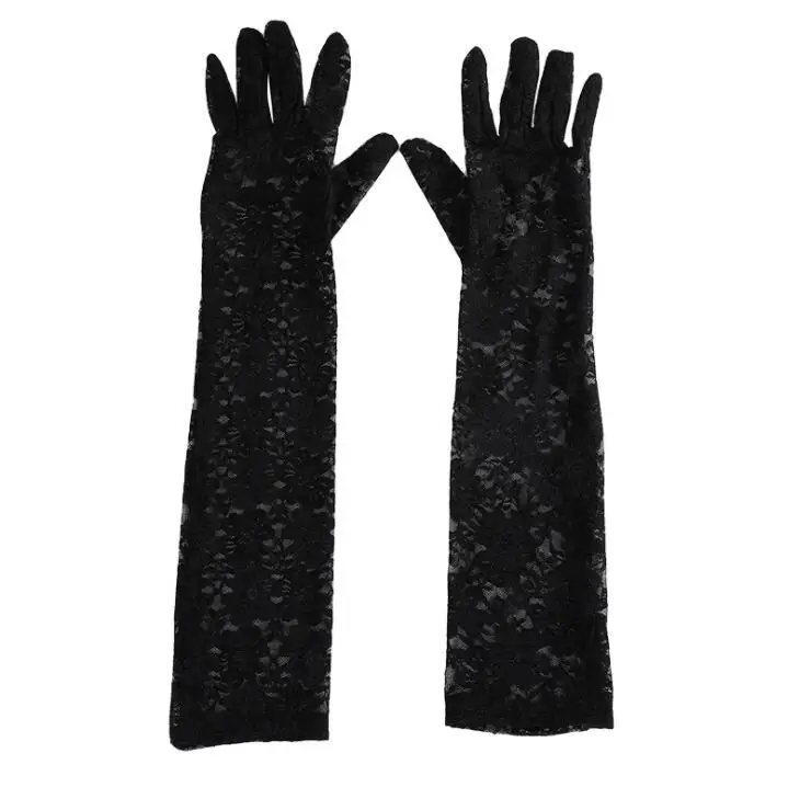 Women's Prom Dress Long Gloves Sexy See Thru Lace Full Finger Ladies Gloves for Party Dresses Bridal Glove