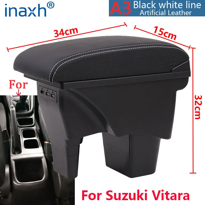 For Suzuki Vitara Armrest box central storage box car accessories Car Armrests USB LED light Easy to install