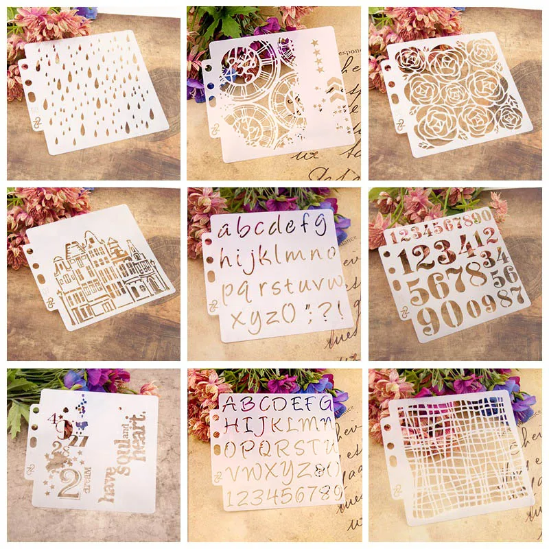 New Design Alphabet/Clock/House Plastic Layering Stencils DIY Painting Scrapbooking Cake Template Coloring Crafts Paper Card