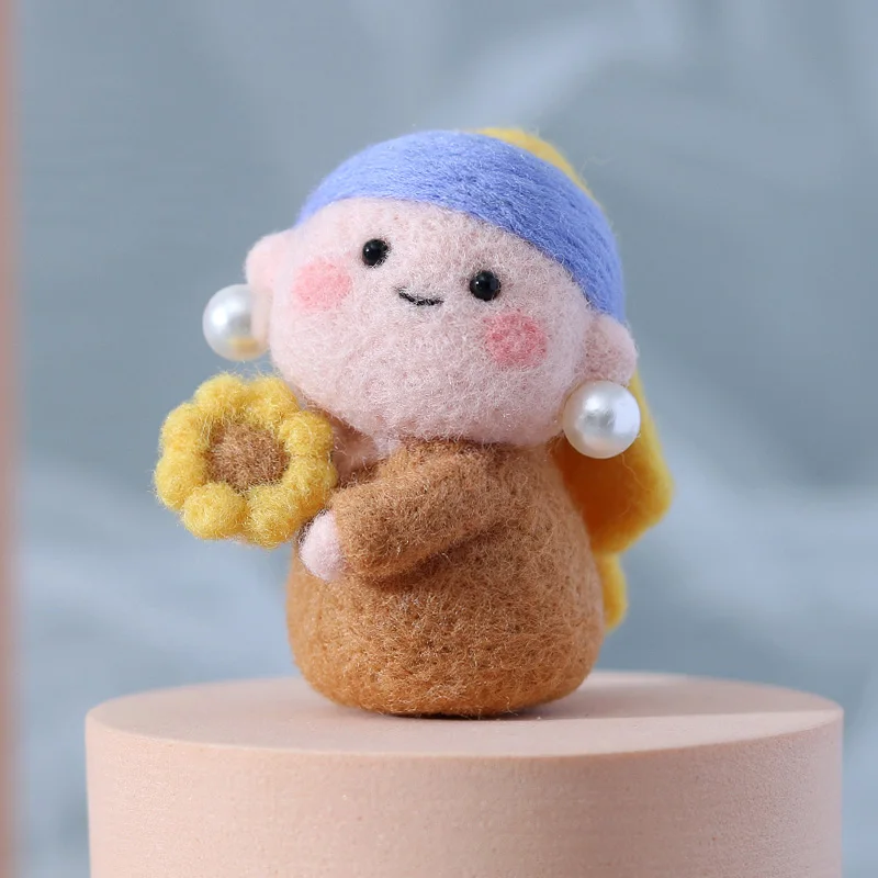 Non Finished DIY Handmade Kit Pearl Girl Wool Needle Felt Kit Custom Cartoon Human Poked Felting For Women Beginner Kit Gift