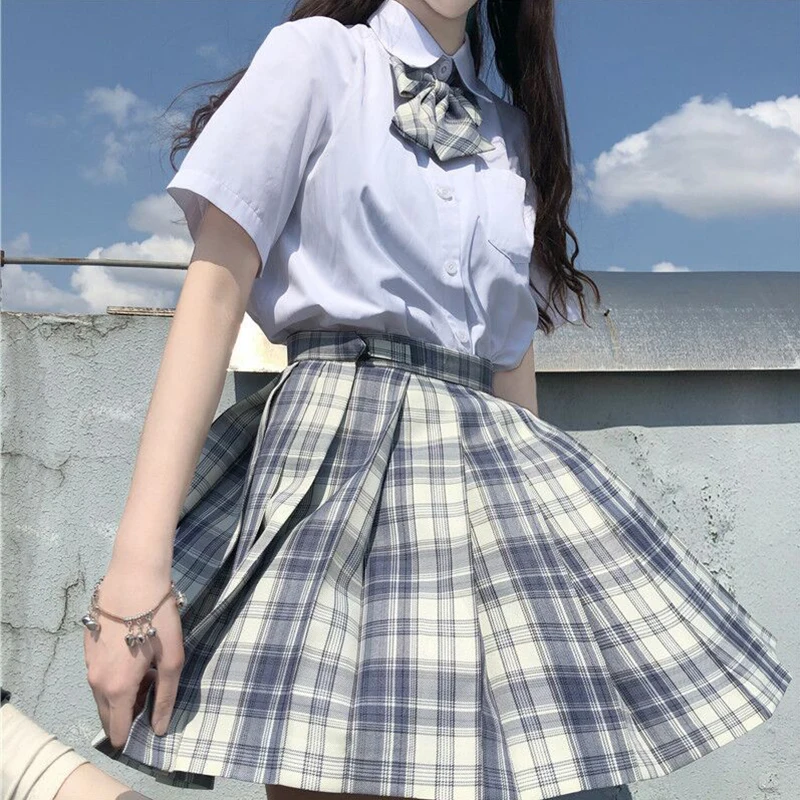 Korean Girl Outfit Sweet 2020 Summer New Short Sleeve Bow Shirt JK uniform  school girl skirt  uniformes  estudiantes