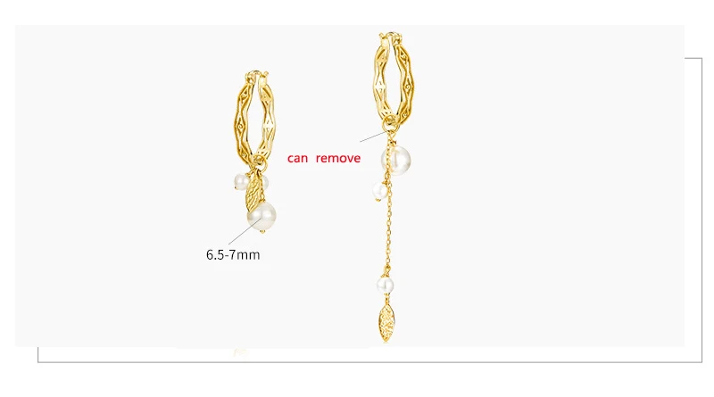 Anomokay Trendy Asymmetry Pearl Leaf Gold Color Drop Earrings for Lovers Mom Girl 925 Sterling Silver Free Combination Earring