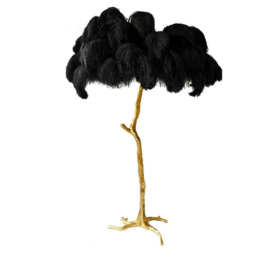 Modern Luxury Copper Brass Floor Lamp Ostrich Feather Nordic Resin Art Standing Lamps for Living Room Home Decor Bedside Lamp