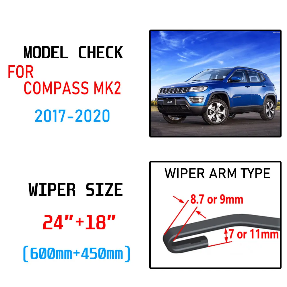 For Jeep Compass 2017 2018 2019 2020 MK2 2nd Gen Accessories Front Windscreen Wiper Blade Brushe for Car Cutter U Type  J Hook