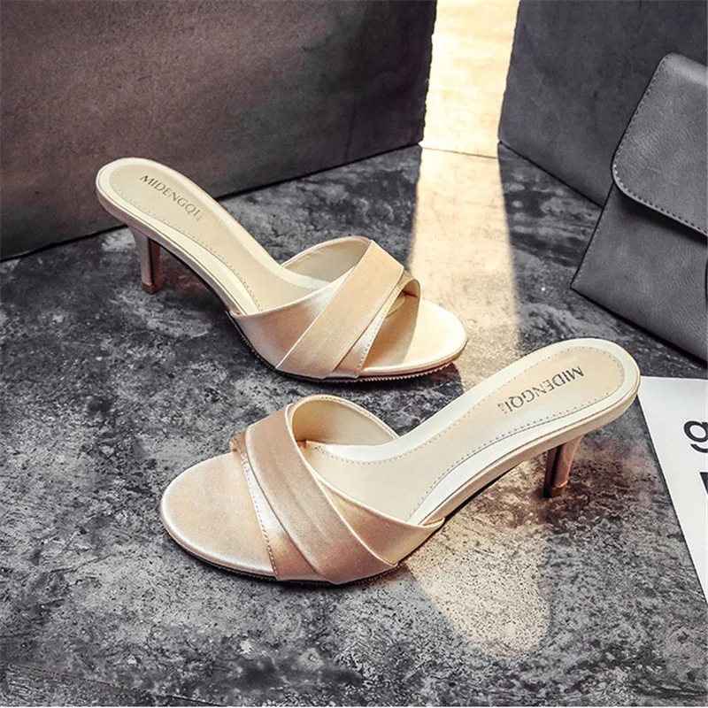 

Large Size 34-43 Lady Slides Shoes High Heel Women Slippers 2020 Summer High-Heeled Stiletto Sandals Sexy Dressing Room Slippers