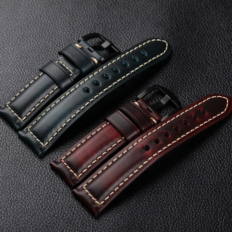 Handmade Leather Watchband 20 22 24MM Oily Cowhide Vintage Style, Brown Men Thick Model Suitable For PAM111 441