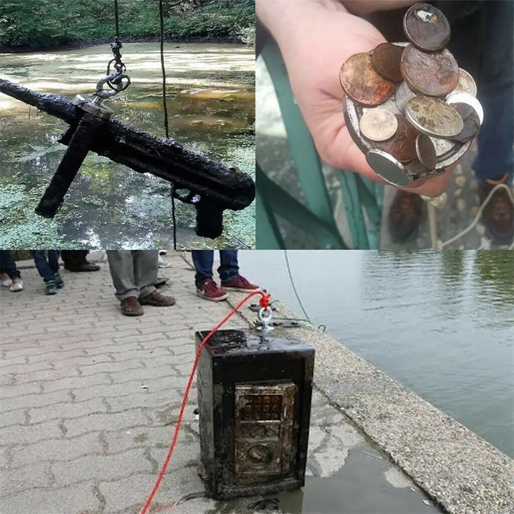 200/300/500KG Portable Durable powerful strong Double-Sided Fishing Magnet With 10 Meter Rope Strong Magnetic Ring Magnet Stone