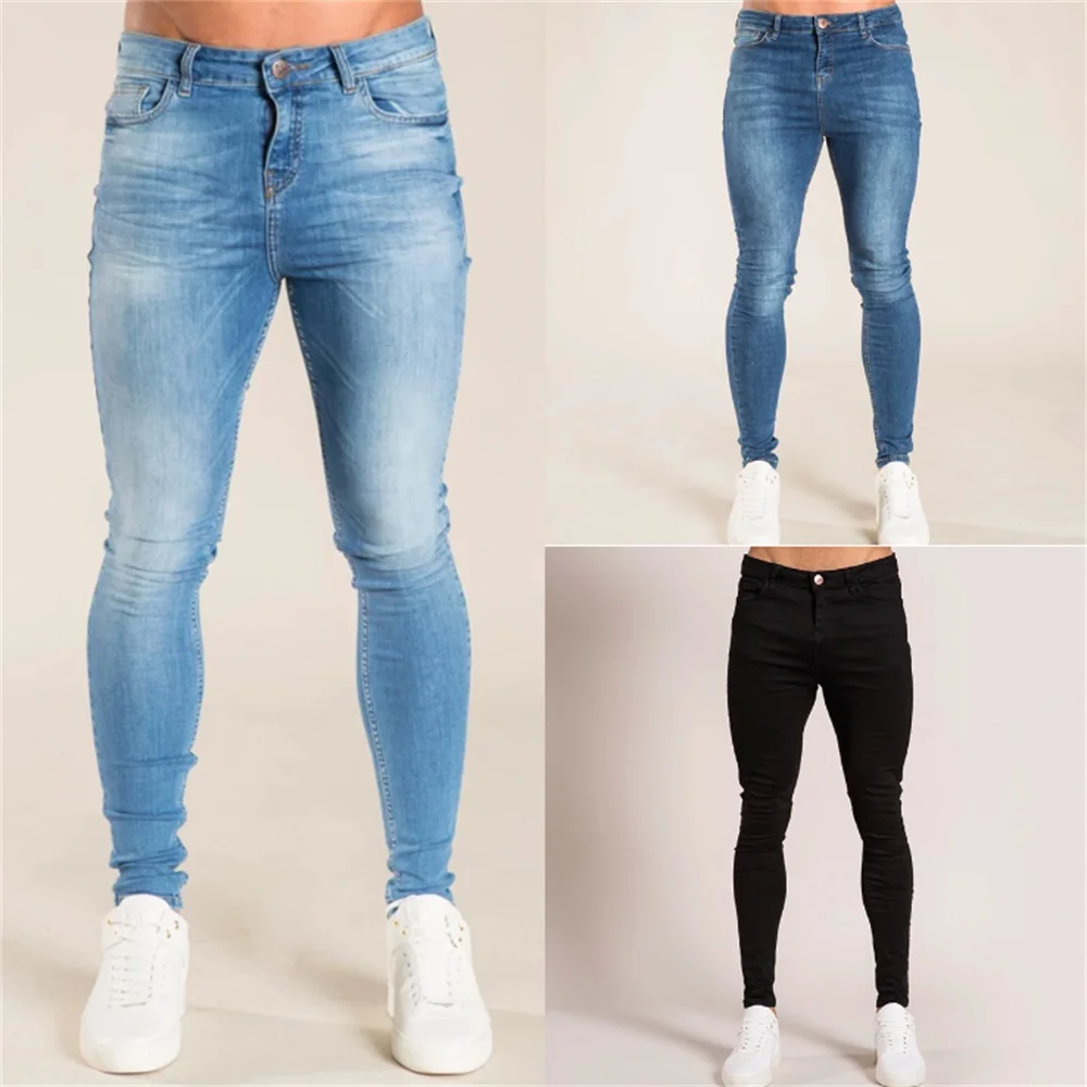 EH·MD® Skinny Solid Color Skinny Jeans Men's Silk Zipper Pure Cotton High Stretch Pencil Pants Breathable Thin Comfortable Pants