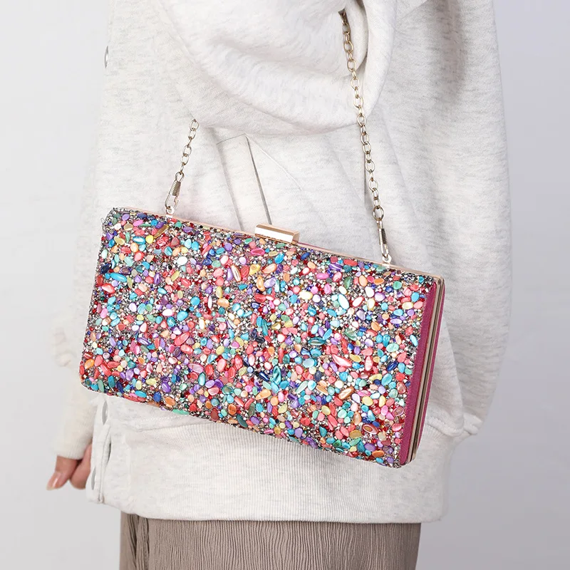 Bolso de mano rosa para mujer, bolso de fiesta de noche, decoración de concha, bolsos cruzados, bolso multicolor de diseñador de lujo 2025