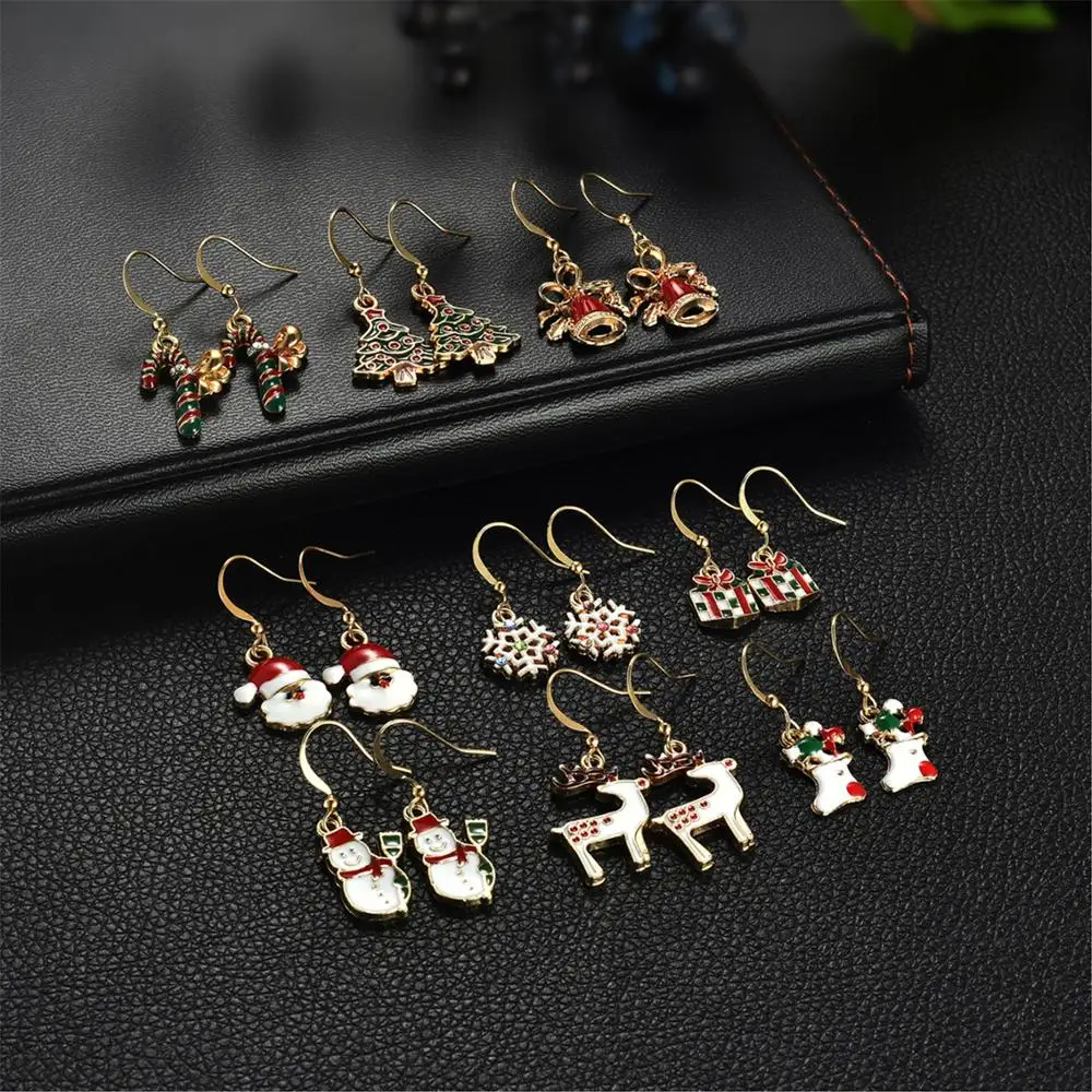 BONISKISS 6/9 Pairs Christmas Earrings for Women Drop Studs Elk Cartoon Bell Santa Claus Snowflake Xmas Dangle Earings Jewelry