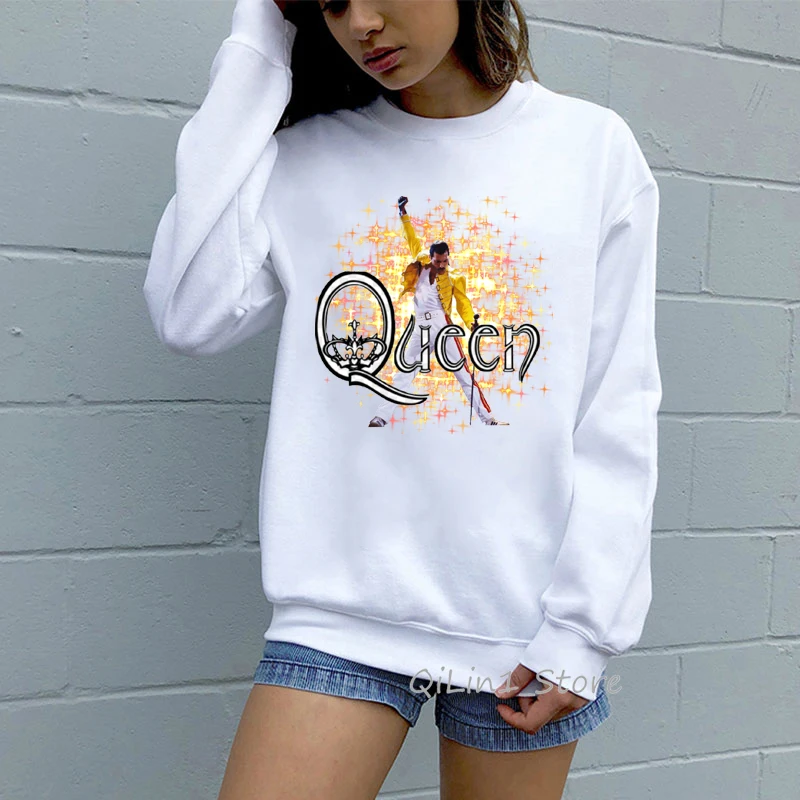 Clássico rock queen band hoodie mulher streetwear freddie mercury imprimir hip hop punk oversized moletom com capuz feminino pulôver