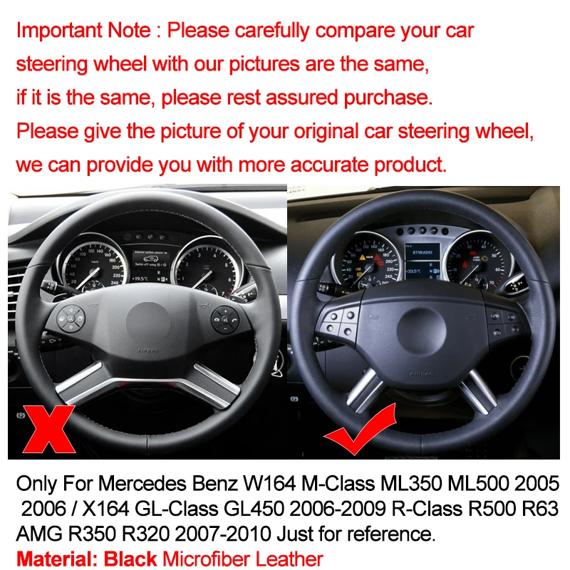 Hand Sewing Car Steering Wheel Cover For Mercedes Benz W164 ML350 ML500 05-06 X164 GL450 2006-09 R500 R63AMG R350 R320 2007-2010