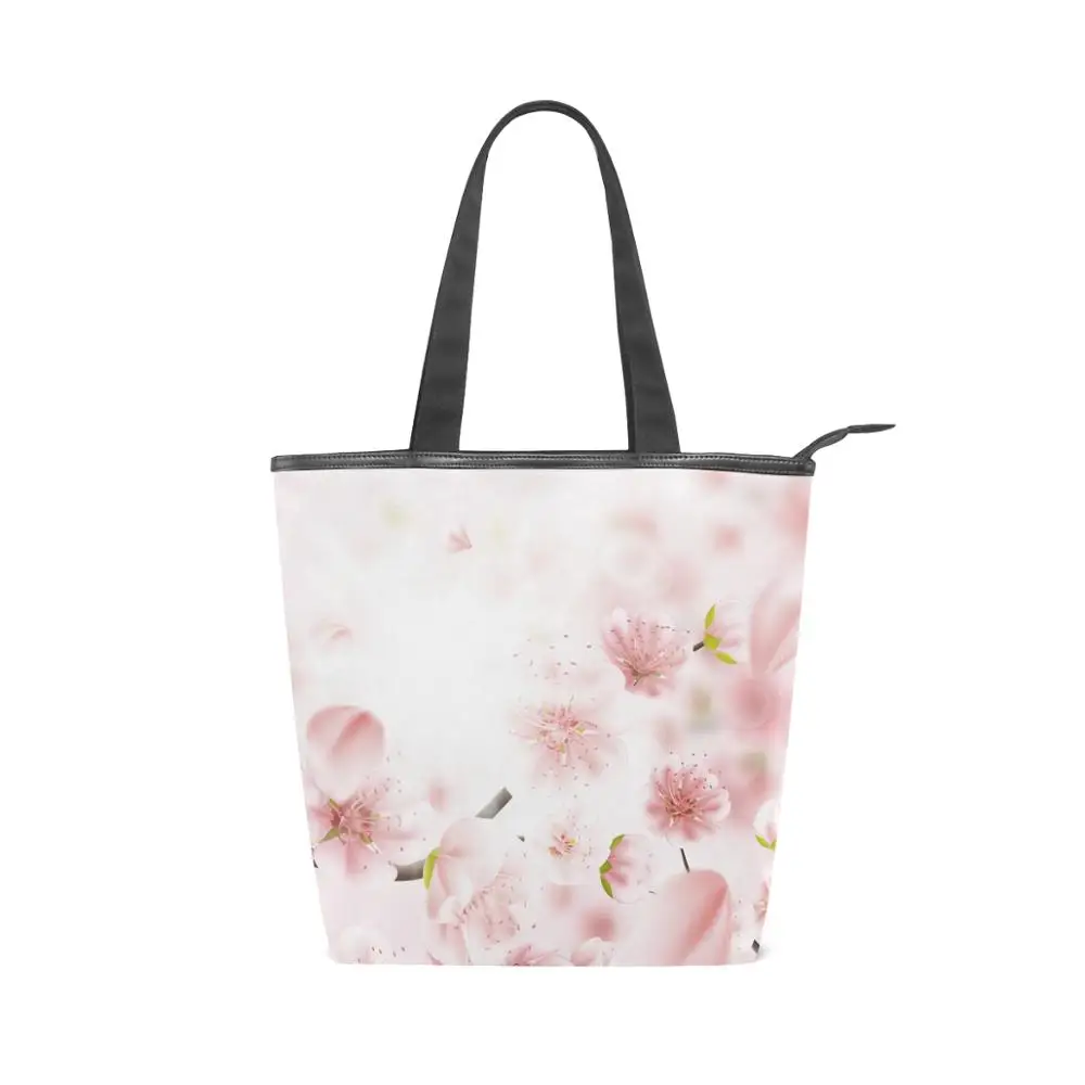 

pink sakura flowers Canvas Large Capacity Tote Bag Fashion New Female Shoulder Bags blossom Pattern Shopping Travel Shopper Bag