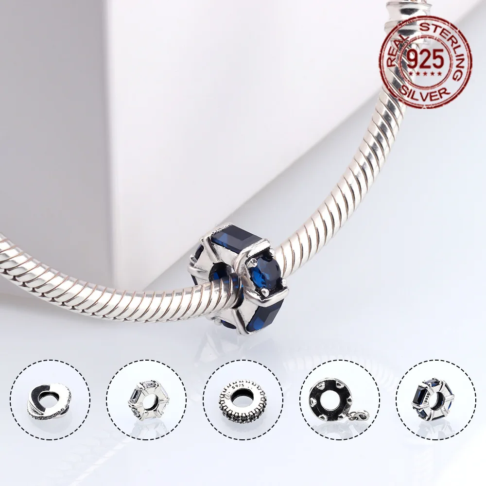 

Original round sterling silver blue white large hole beads suitable for DIY bracelets with casual accessories