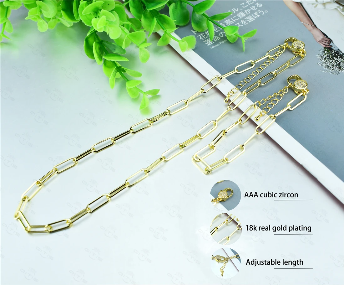 

Fashion Golden Filled Men's OR Women's Trendy Bracelet AAA Zircon Lobster Clasp Necklace Set Figaro Chain Watch Link