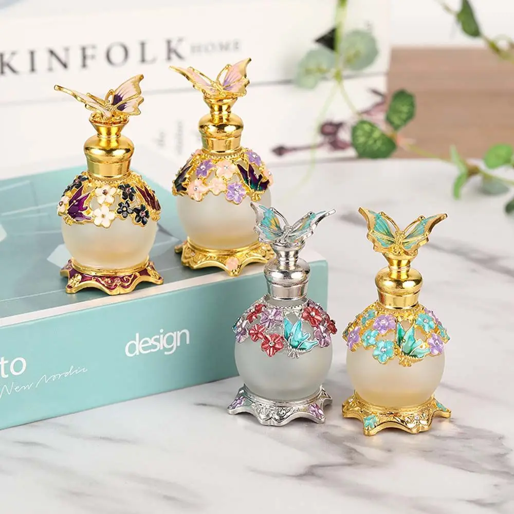 4 Color Metal Capped Butterfly Perfume Bottle Retro Empty Refillable Essential Oil Container Home Wedding Decor Lady Women Gift