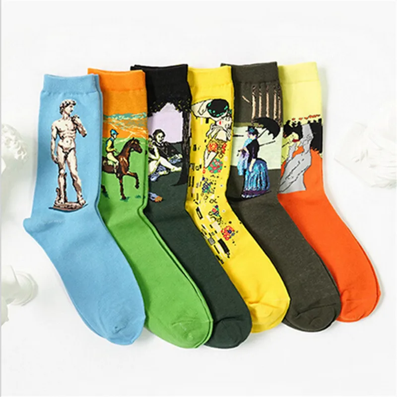 Fashion Art Cotton Crew Printed Socks Painting Pattern Women Harajuku Design Sox Calcetine Van Gogh Novelty Funny Drop Ship