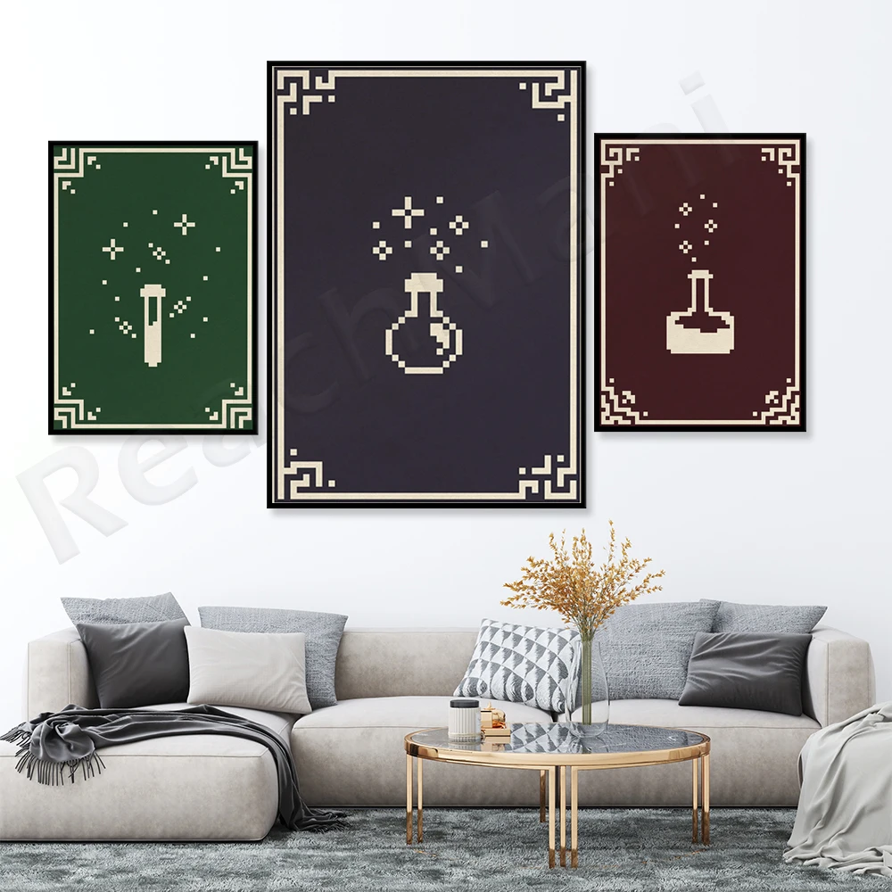 Poison, health potion, night vision potion, pixel art, fantasy game poster canvas painting wall picture Nordic home decoration