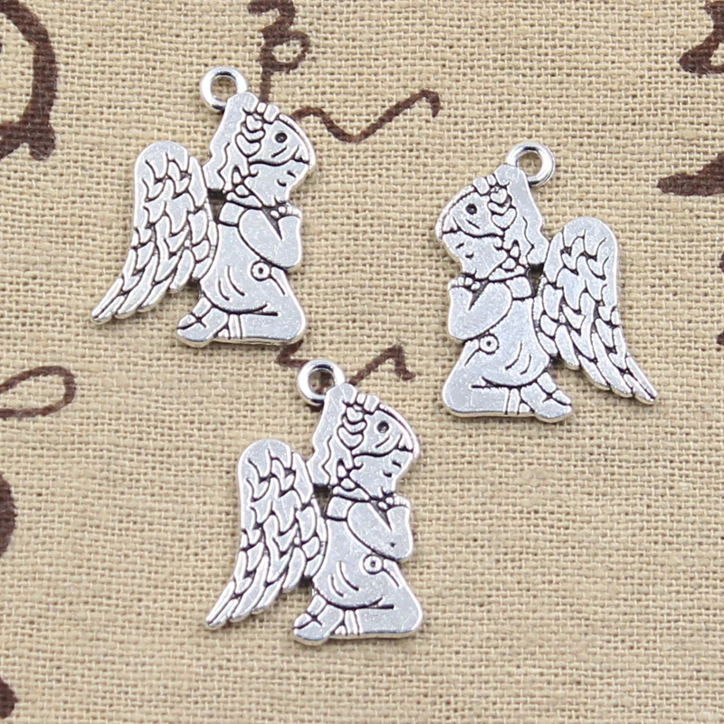 15pcs Charms Pray Angel 24x17mm Antique Bronze Silver Color Pendants Making DIY Handmade Tibetan Bronze Silver Color Jewelry