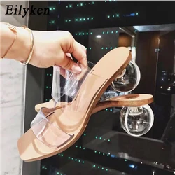 Eilyken Crystal Ball Low Heel PVC Transparent Clear Slippers Women Peep Toe Summer Sandals Fashion Design Slides Shoes