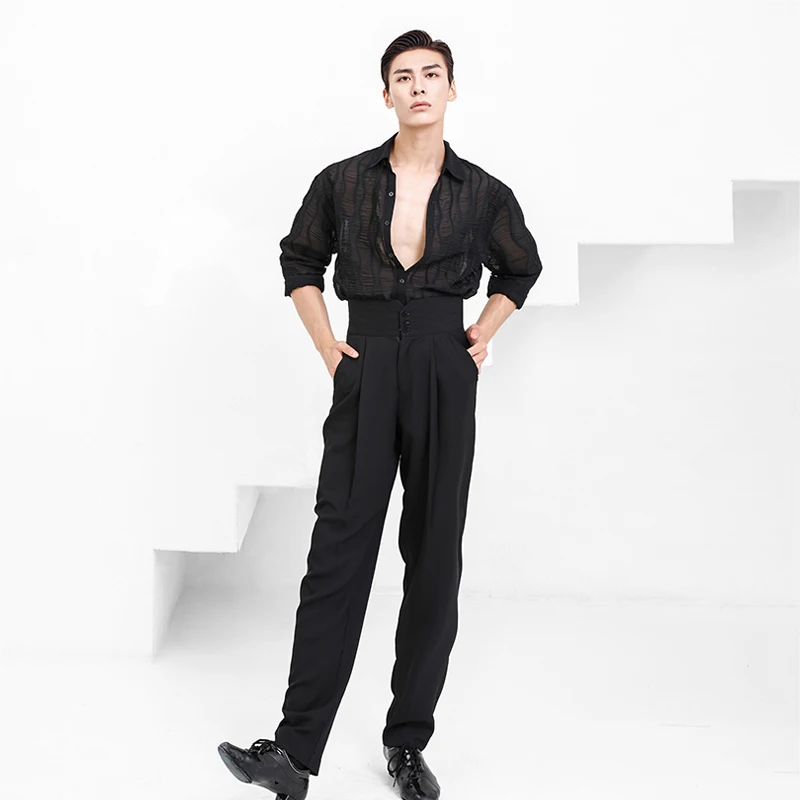 Male Latin Dance Shirts Latin Modern Ballroom Performance Trousers Adult Men Chacha Samba Rumba Latin Dance Costume SL5336