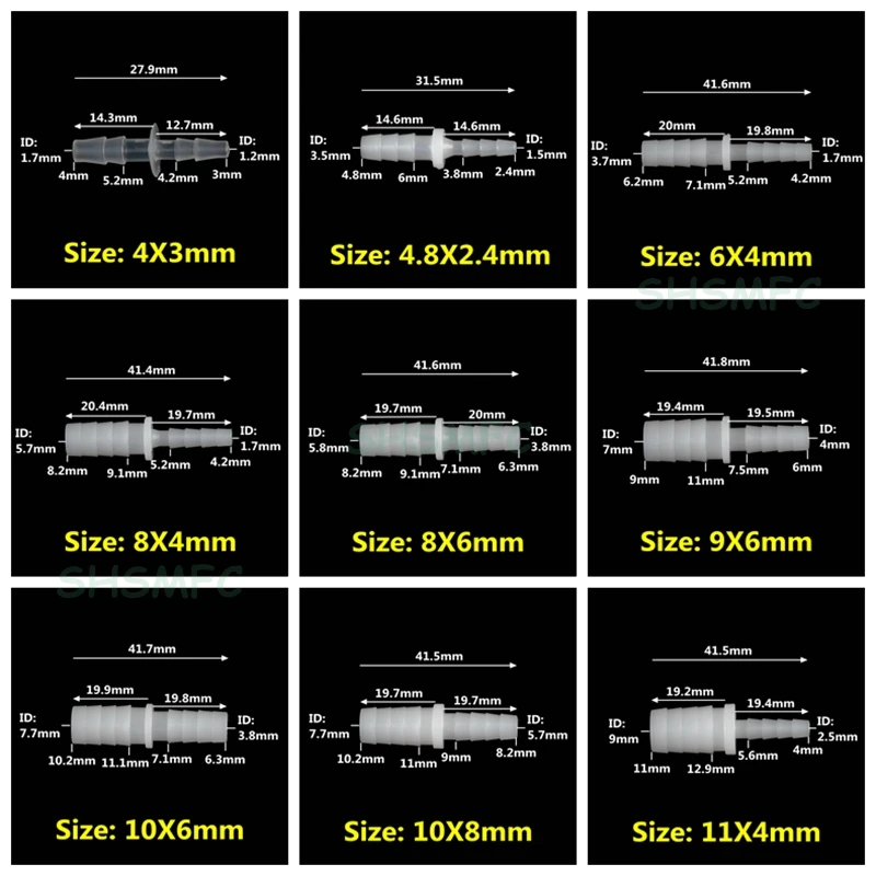 3~200pcs 2.4~9mm To 4~12mm PE Food Grade Pagoda Reducing Direct Connectors Aquarium Tank Air Pump Adapter Irrigation Hose Joint