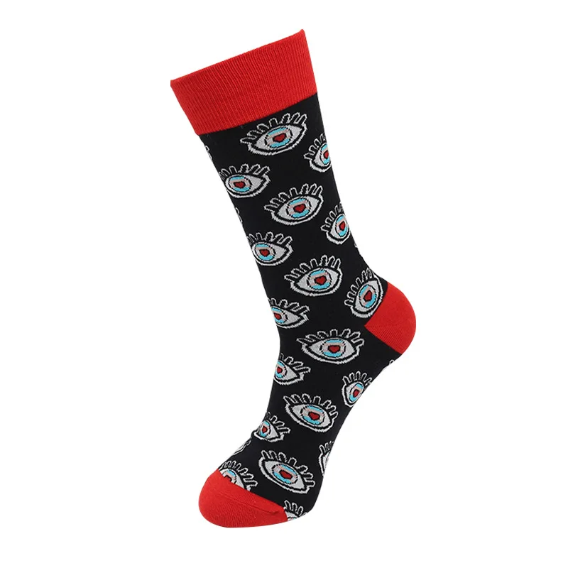 1 pairs men crew sock unisex long trend street cartoon pattern Hip-hop skateboard combed cotton calf happy funny women\'s socks