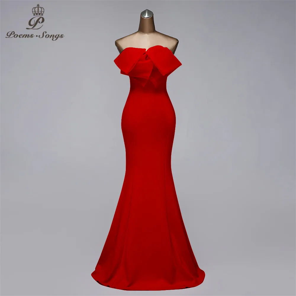 

Graceful evening dresses mermaid formal dresses bow style prom dresses sexy evening gown strapless party dresses