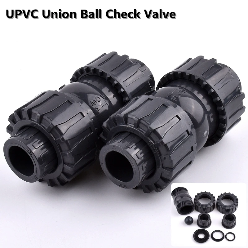 1pc 20~63mm UPVC Union Ball Check Valve PVC Plastic Check Valve Fish Tank Aquarium Garden Irrigation Water Treatment Accessories