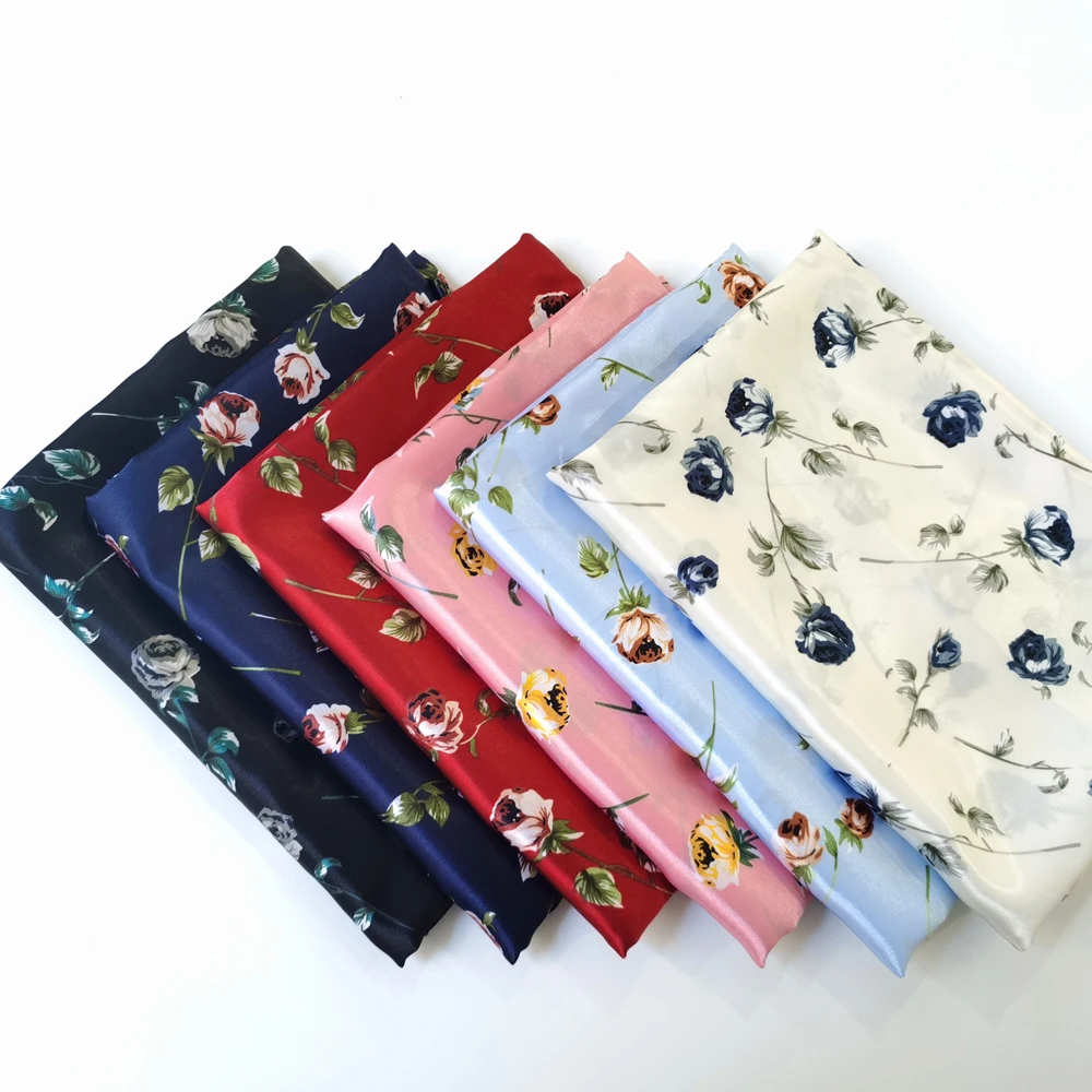 1 meter X 1.48 meter Retro Rose Satin Fabric Print Silky Charmeuse material For Scarf,Gown,Lining,Sewing,Diy