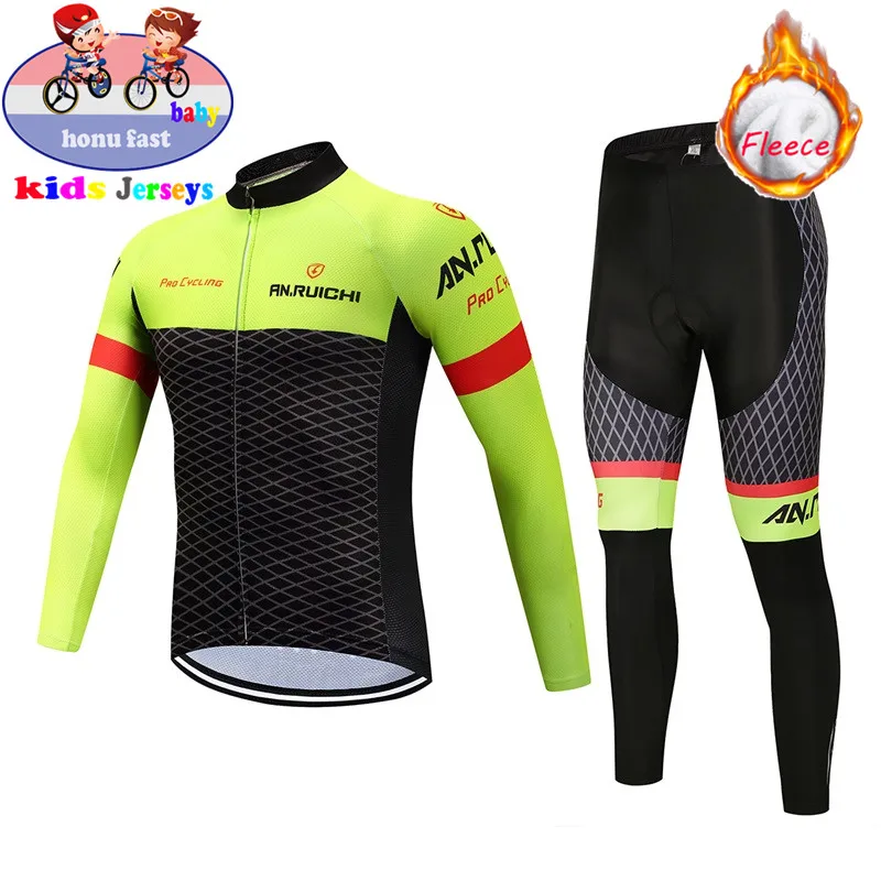 2026 Boy Winter Thermal Fleece Cycling Clothing Children Cycling Bike Jersey Long Sleeves Sets Kids Cycling Clothing Suit 3D Gel view 3