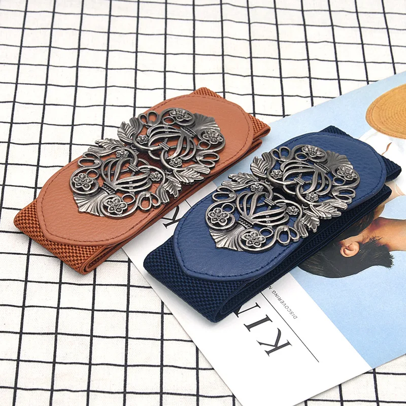 Elastic Wide Belt Buckle Vintage Wild Jeans Belt Womne Hollow Decorative Decor Piercing Girl Belt Metal Buckle Dress Corset