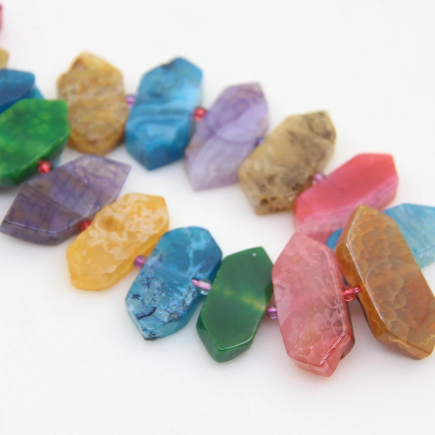 Colourful Crack Agates Faceted Slice Point Loose Beads,Mix color Natural Onxy Stone Gems Slab Arrow for Pendants Jewelry Making
