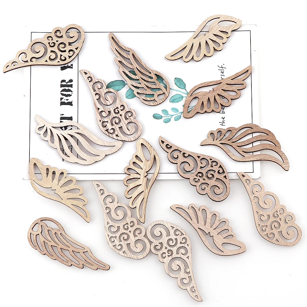 20pcs 4 Styles Angel Wings Wooden Chips Decorative Embellishments Crafts Scrapbook Hand-made Graffiti Button Accessories DIY