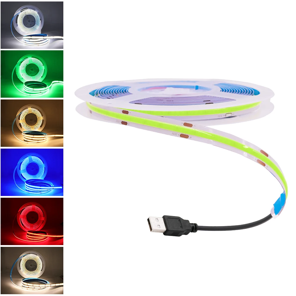 DC5V USB Powered COB LED Strip Light 320Leds/m High Density Non-waterproof FOB Linear Lights Ribbon RA90 Flexible Tape Rope Lamp