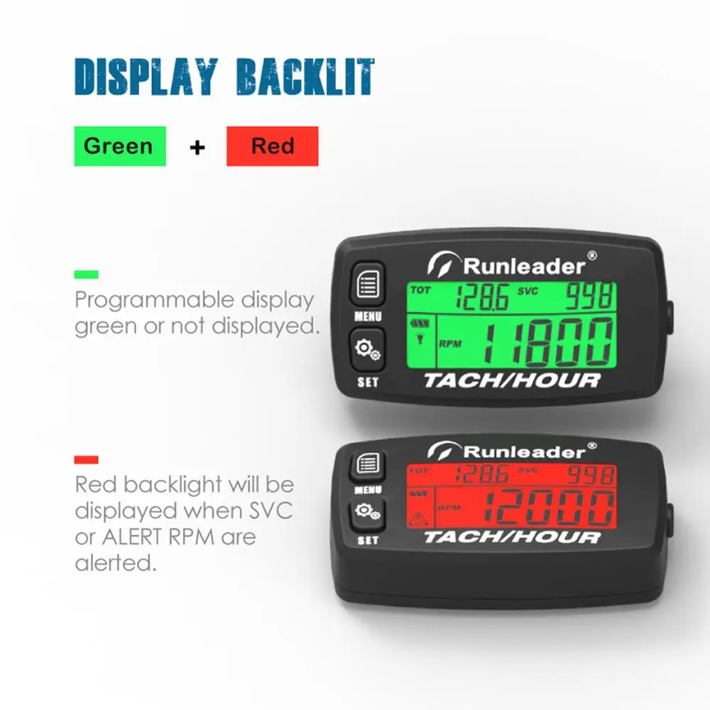 HM032B Induktive Tachometer-lehre Alarm RPM Engine Hour Meter Backlit Rückstellbare Tacho Stunde Meter für Motorrad ATV Rasenmäher